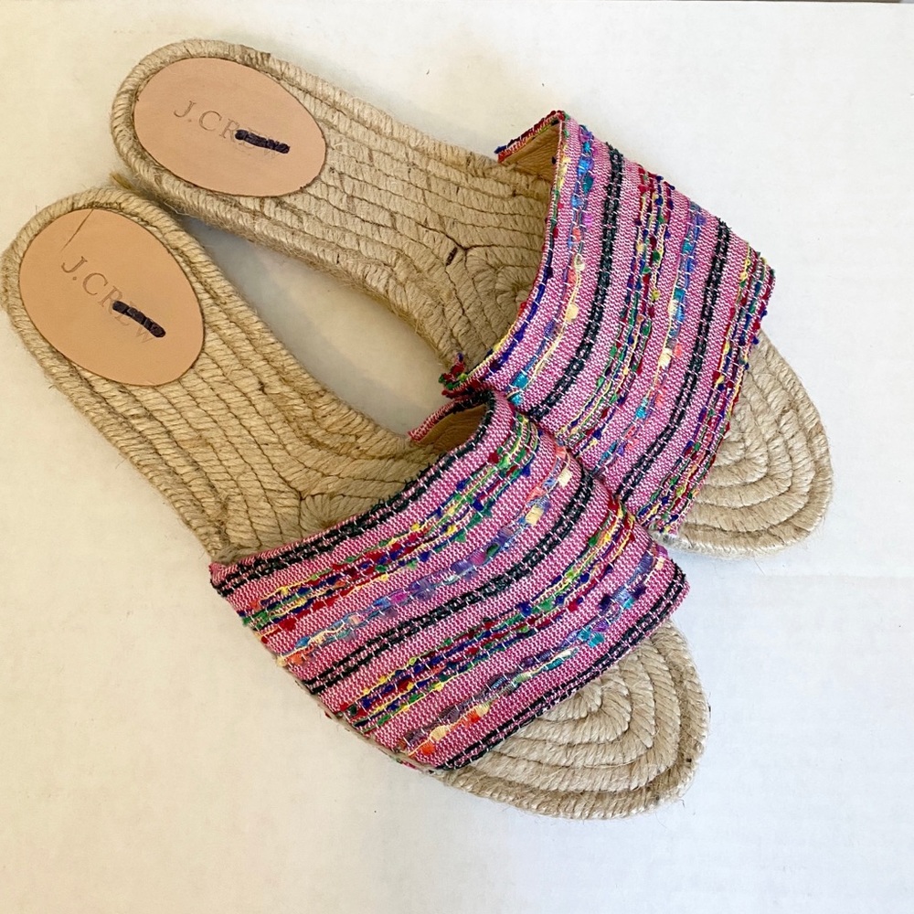 J Crew embroidered flat espadrille slides